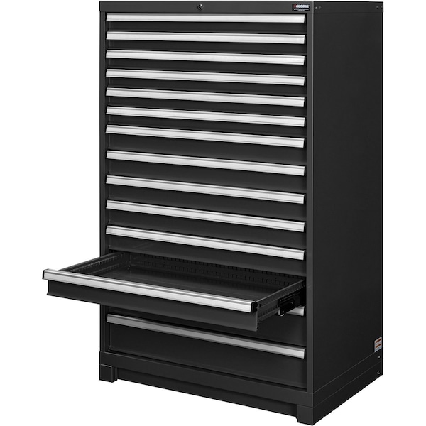 Global Industrial Modular 14 Drawer Cabinet with Lock, w/o Dividers, 36Wx24Dx57H Black 298451BK - main
